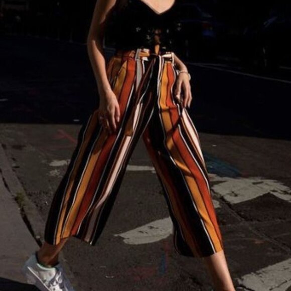 Multi-Colour Cropped Striped Wide Leg Trousers - Picture 4 of 7